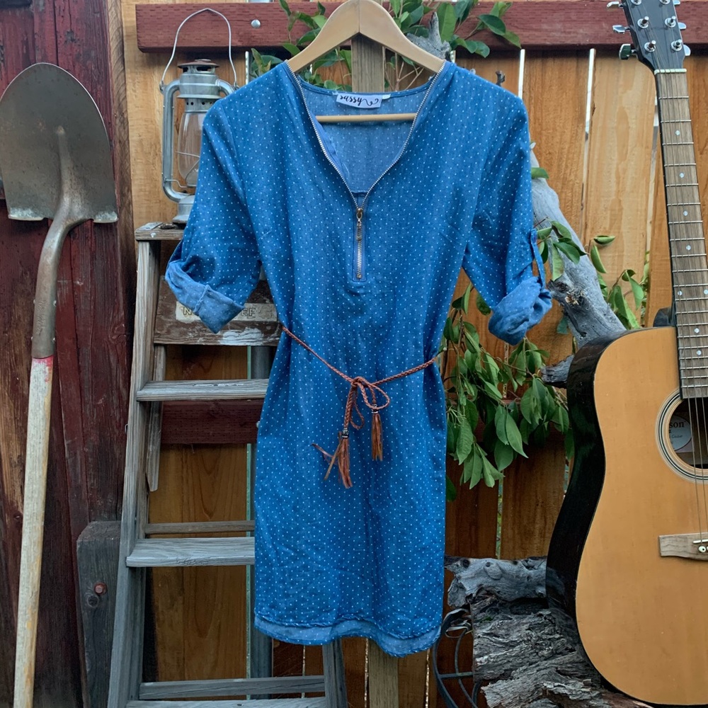 Sassy Polka Dot Zipper Belted Prairie Dress.